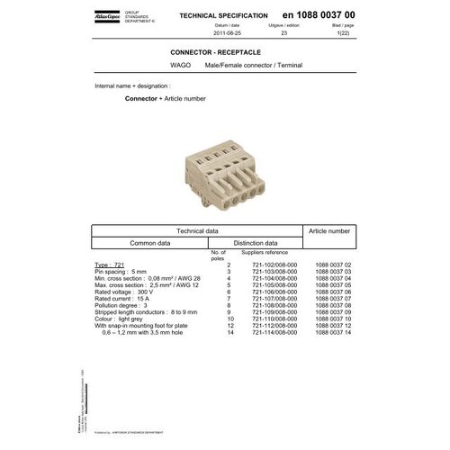 1088 0037 31 Atlas Copco CONNECTOR 3PIN